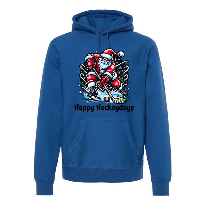 Happy Hockeydays Funny Hockey Christmas Santa And Sports Gift Premium Hoodie