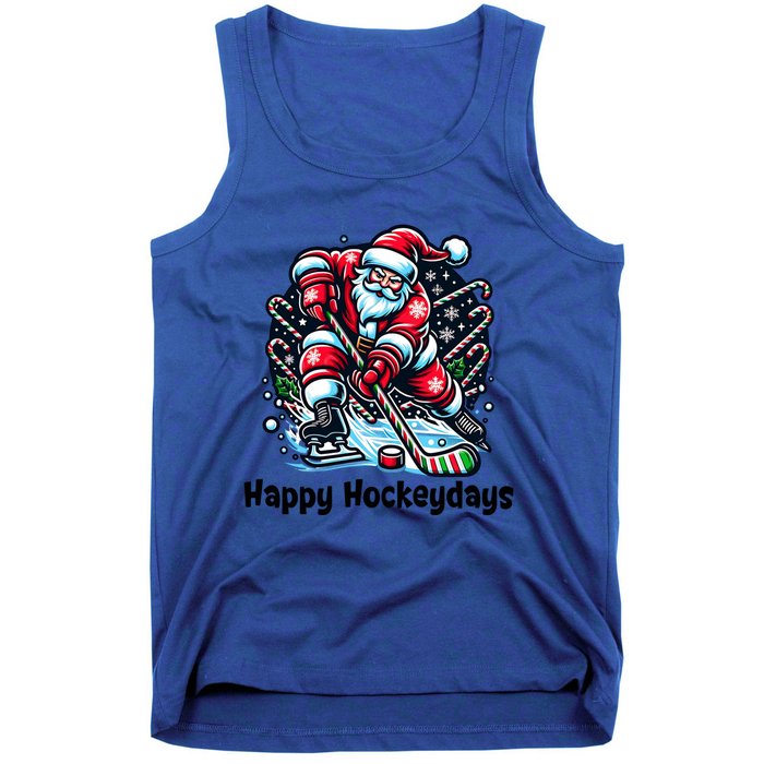 Happy Hockeydays Funny Hockey Christmas Santa And Sports Gift Tank Top