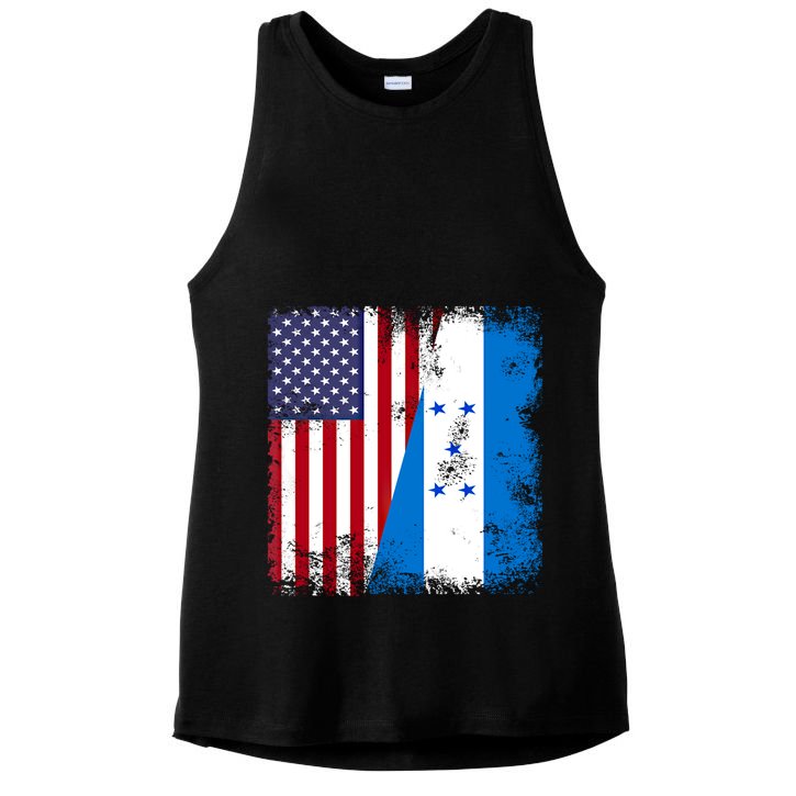 Half Honduran Flag Meaningful Gift Vintage Honduras Usa Gift Ladies PosiCharge Tri-Blend Wicking Tank