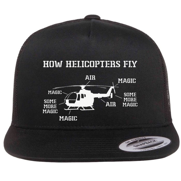 How Helicopters Fly Funny Helicopter Pilot Flat Bill Trucker Hat