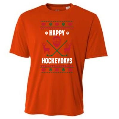 Happy Hockeydays Funny Hockey Ugly Christmas Design Gift Cooling Performance Crew T-Shirt