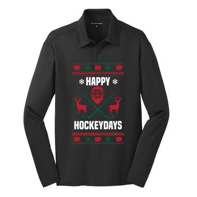 Happy Hockeydays Funny Hockey Ugly Christmas Design Gift Silk Touch Performance Long Sleeve Polo