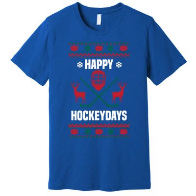 Happy Hockeydays Funny Hockey Ugly Christmas Design Gift Premium T-Shirt