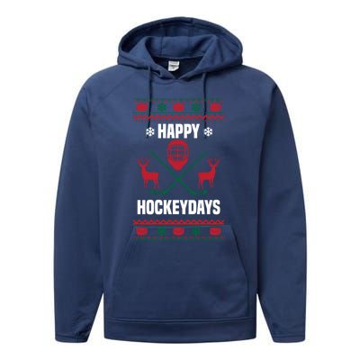 Happy Hockeydays Funny Hockey Ugly Christmas Design Gift Performance Fleece Hoodie