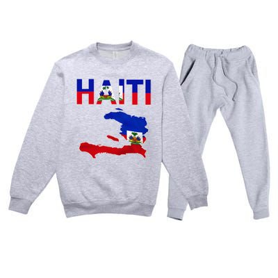 Happy Haitian Flag Day Cool Haiti Flag Map Haitian Pride Premium Crewneck Sweatsuit Set