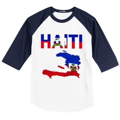 Happy Haitian Flag Day Cool Haiti Flag Map Haitian Pride Baseball Sleeve Shirt