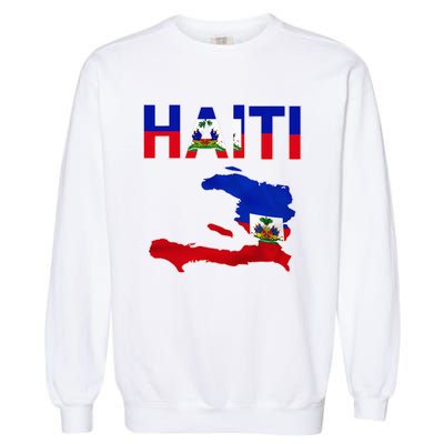 Happy Haitian Flag Day Cool Haiti Flag Map Haitian Pride Garment-Dyed Sweatshirt