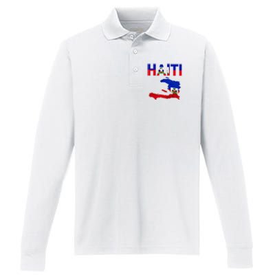 Happy Haitian Flag Day Cool Haiti Flag Map Haitian Pride Performance Long Sleeve Polo