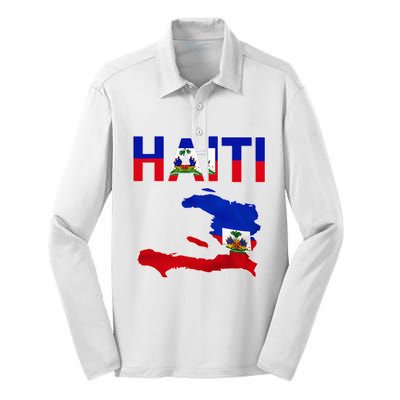 Happy Haitian Flag Day Cool Haiti Flag Map Haitian Pride Silk Touch Performance Long Sleeve Polo