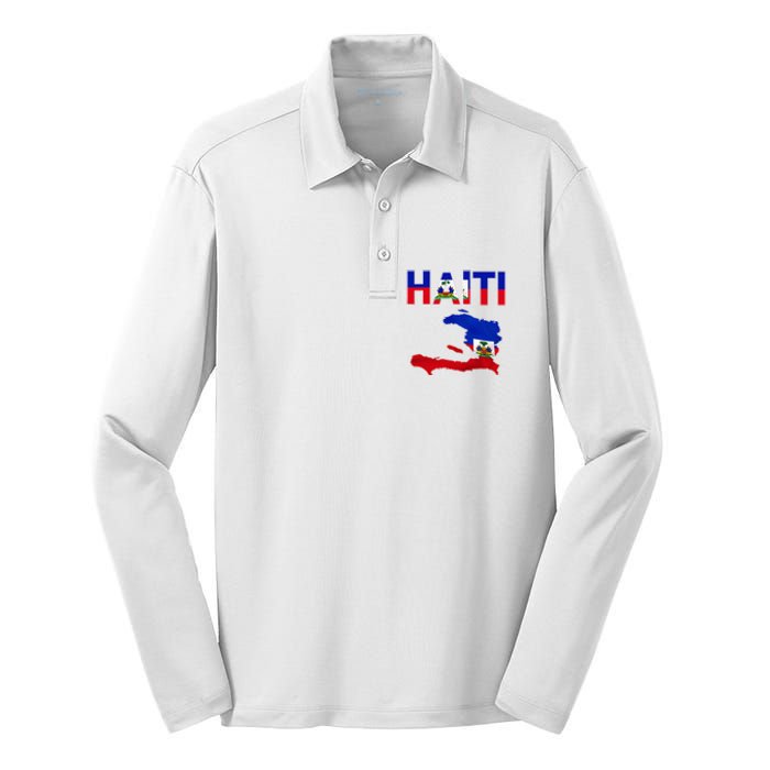 Happy Haitian Flag Day Cool Haiti Flag Map Haitian Pride Silk Touch Performance Long Sleeve Polo