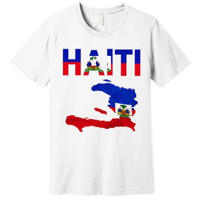 Happy Haitian Flag Day Cool Haiti Flag Map Haitian Pride Premium T-Shirt