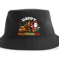 Happy Hallothanksmas Funny Halloween Thanksgiving Christmas Sustainable Bucket Hat
