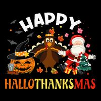 Happy Hallothanksmas Funny Halloween Thanksgiving Christmas Sustainable Bucket Hat