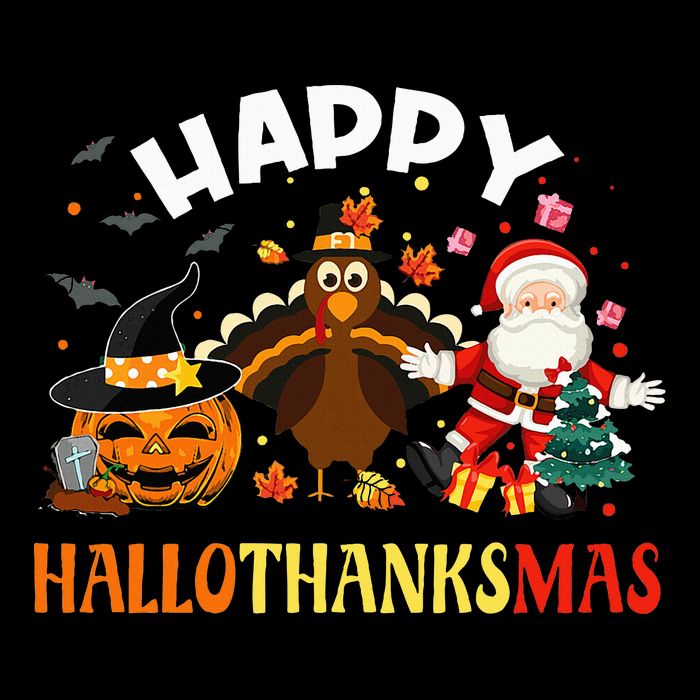 Happy Hallothanksmas Funny Halloween Thanksgiving Christmas Sustainable Bucket Hat