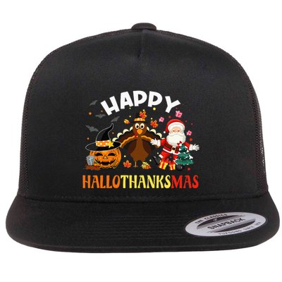 Happy Hallothanksmas Funny Halloween Thanksgiving Christmas Flatbill Hat