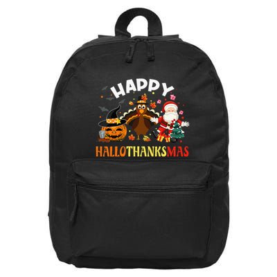 Happy Hallothanksmas Funny Halloween Thanksgiving Christmas 16 in Basic Backpack