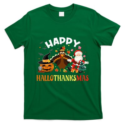 Happy Hallothanksmas Funny Halloween Thanksgiving Christmas T-Shirt