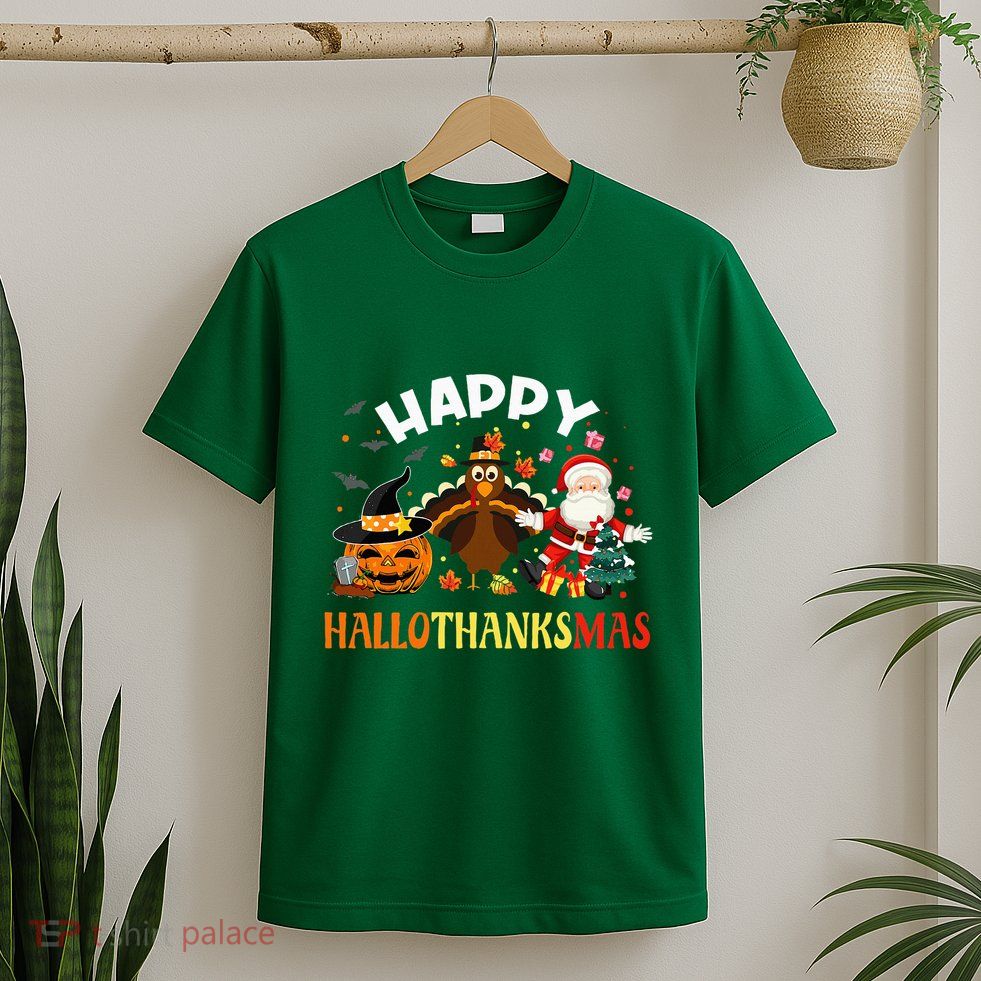 Happy Hallothanksmas Funny Halloween Thanksgiving Christmas T-Shirt