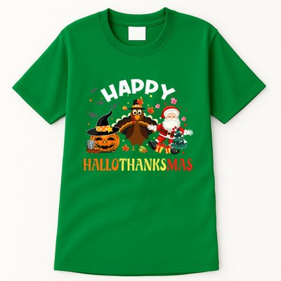 Happy Hallothanksmas Funny Halloween Thanksgiving Christmas Tall T-Shirt