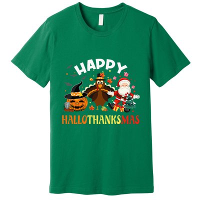 Happy Hallothanksmas Funny Halloween Thanksgiving Christmas Premium T-Shirt