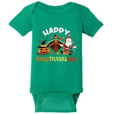 Happy Hallothanksmas Funny Halloween Thanksgiving Christmas Baby Bodysuit