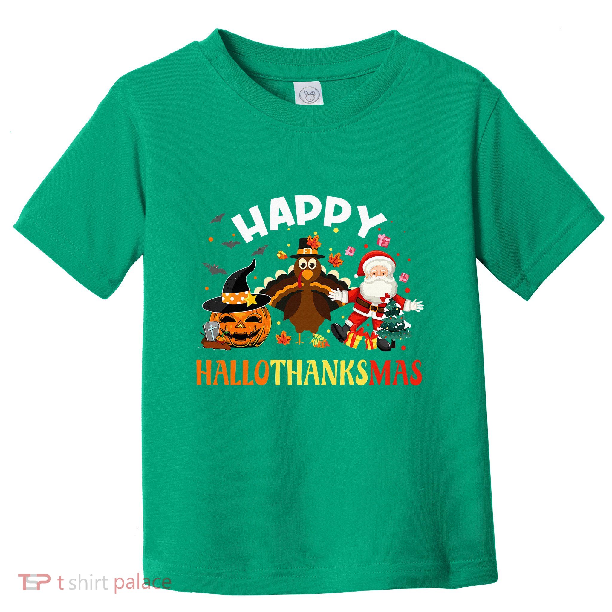 Happy Hallothanksmas Funny Halloween Thanksgiving Christmas Toddler T-Shirt