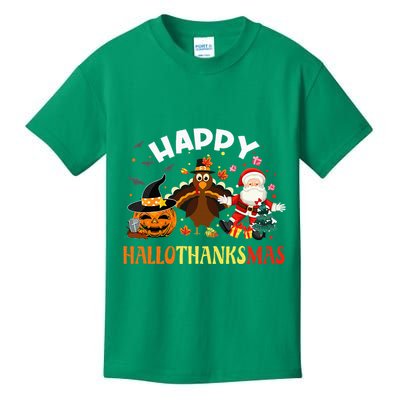 Happy Hallothanksmas Funny Halloween Thanksgiving Christmas Kids T-Shirt