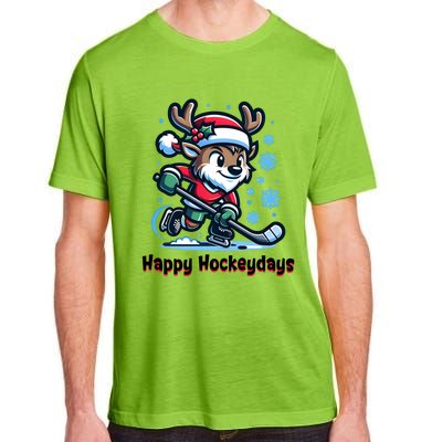 Happy Hockeydays Funny Reinder Playing Ice Hockey Christmas Gift Adult ChromaSoft Performance T-Shirt