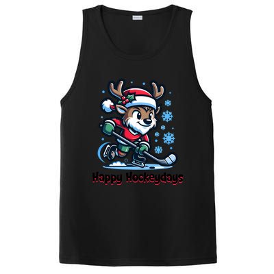 Happy Hockeydays Funny Reinder Playing Ice Hockey Christmas Gift PosiCharge Competitor Tank