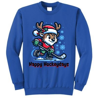 Happy Hockeydays Funny Reinder Playing Ice Hockey Christmas Gift Sweatshirt