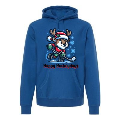 Happy Hockeydays Funny Reinder Playing Ice Hockey Christmas Gift Premium Hoodie