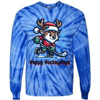 Happy Hockeydays Funny Reinder Playing Ice Hockey Christmas Gift Tie-Dye Long Sleeve Shirt