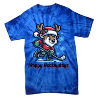 Happy Hockeydays Funny Reinder Playing Ice Hockey Christmas Gift Tie-Dye T-Shirt