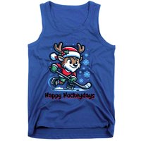 Happy Hockeydays Funny Reinder Playing Ice Hockey Christmas Gift Tank Top