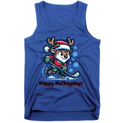 Happy Hockeydays Funny Reinder Playing Ice Hockey Christmas Gift Tank Top