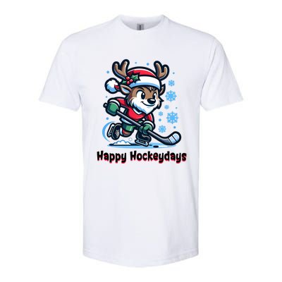 Happy Hockeydays Funny Reinder Playing Ice Hockey Christmas Gift Softstyle CVC T-Shirt