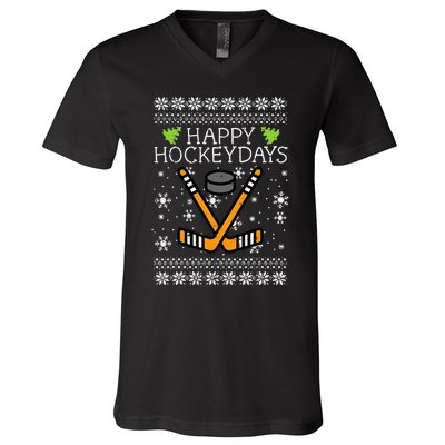 Hockey Holiday Festive Ugly Christmas Sweater V-Neck T-Shirt