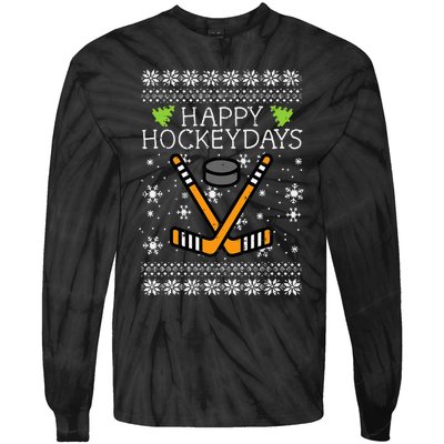 Hockey Holiday Festive Ugly Christmas Sweater Tie-Dye Long Sleeve Shirt