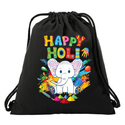 Happy Holi Festival India Color Elephant Hindu  Drawstring Bag