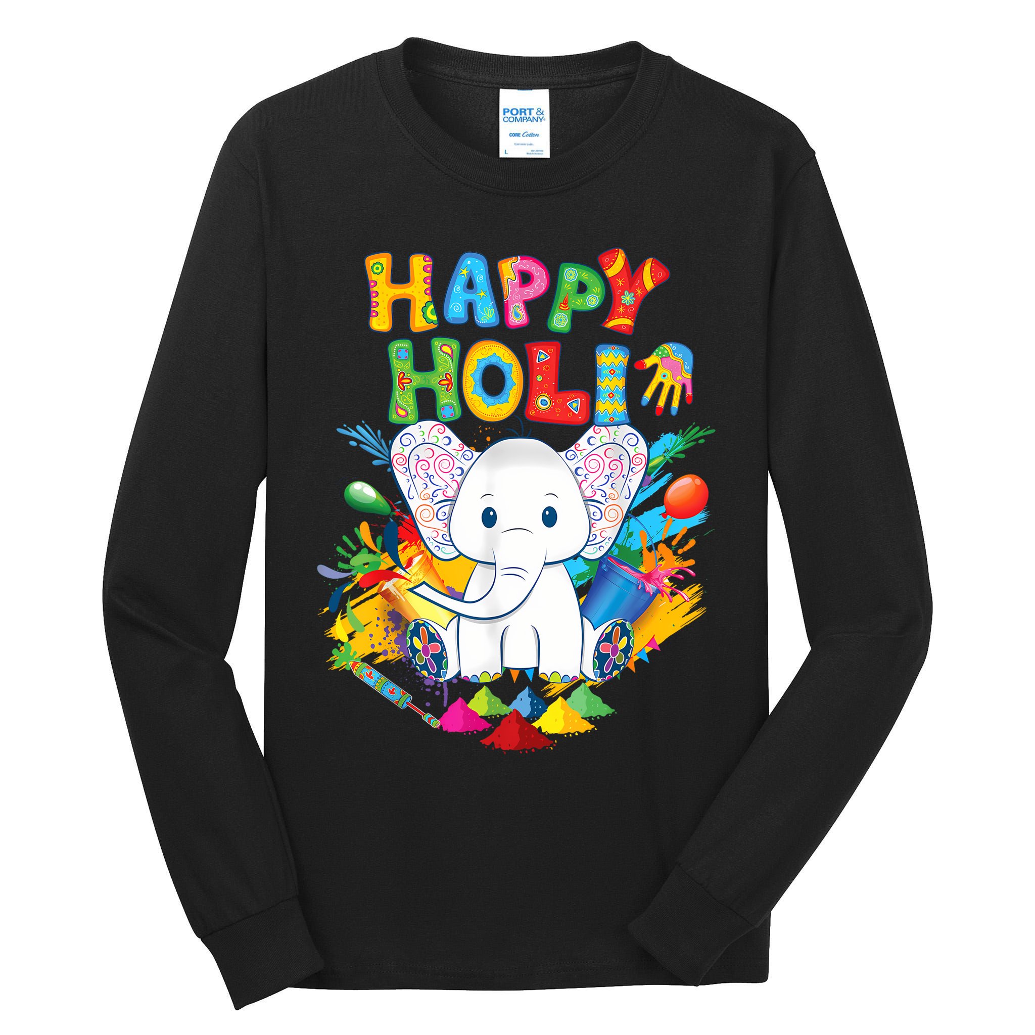 Happy Holi Festival India Color Elephant Hindu  Tall Long Sleeve T-Shirt