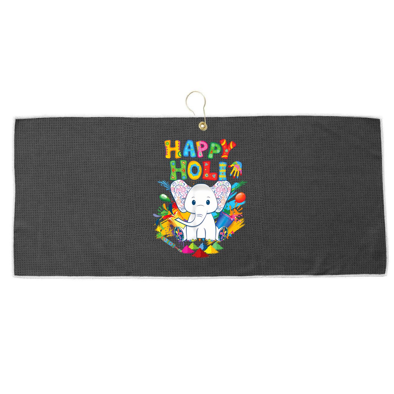 Happy Holi Festival India Color Elephant Hindu  Large Microfiber Waffle Golf Towel