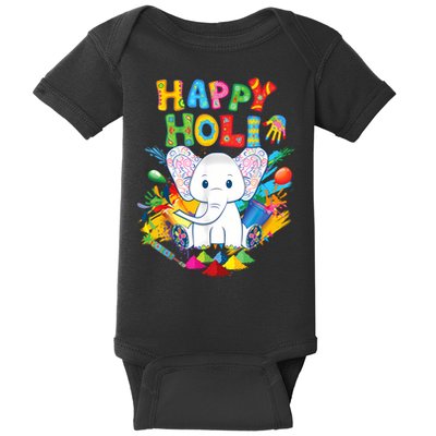 Happy Holi Festival India Color Elephant Hindu  Baby Bodysuit