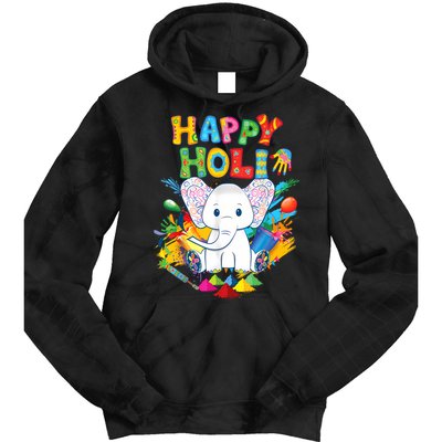 Happy Holi Festival India Color Elephant Hindu  Tie Dye Hoodie