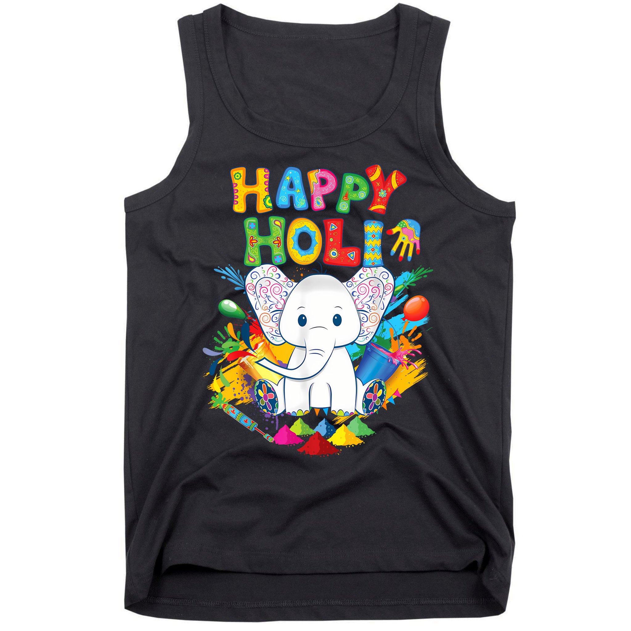 Happy Holi Festival India Color Elephant Hindu  Tank Top
