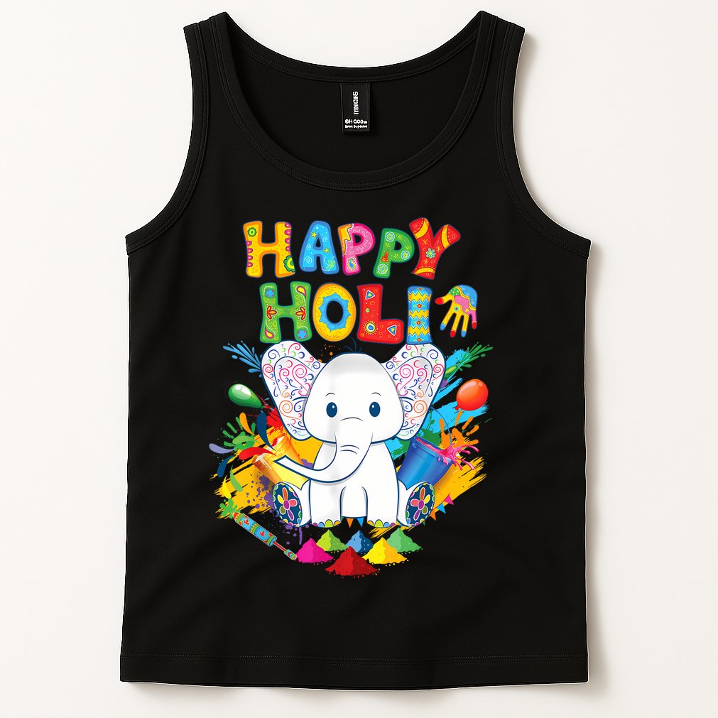 Happy Holi Festival India Color Elephant Hindu  Tank Top