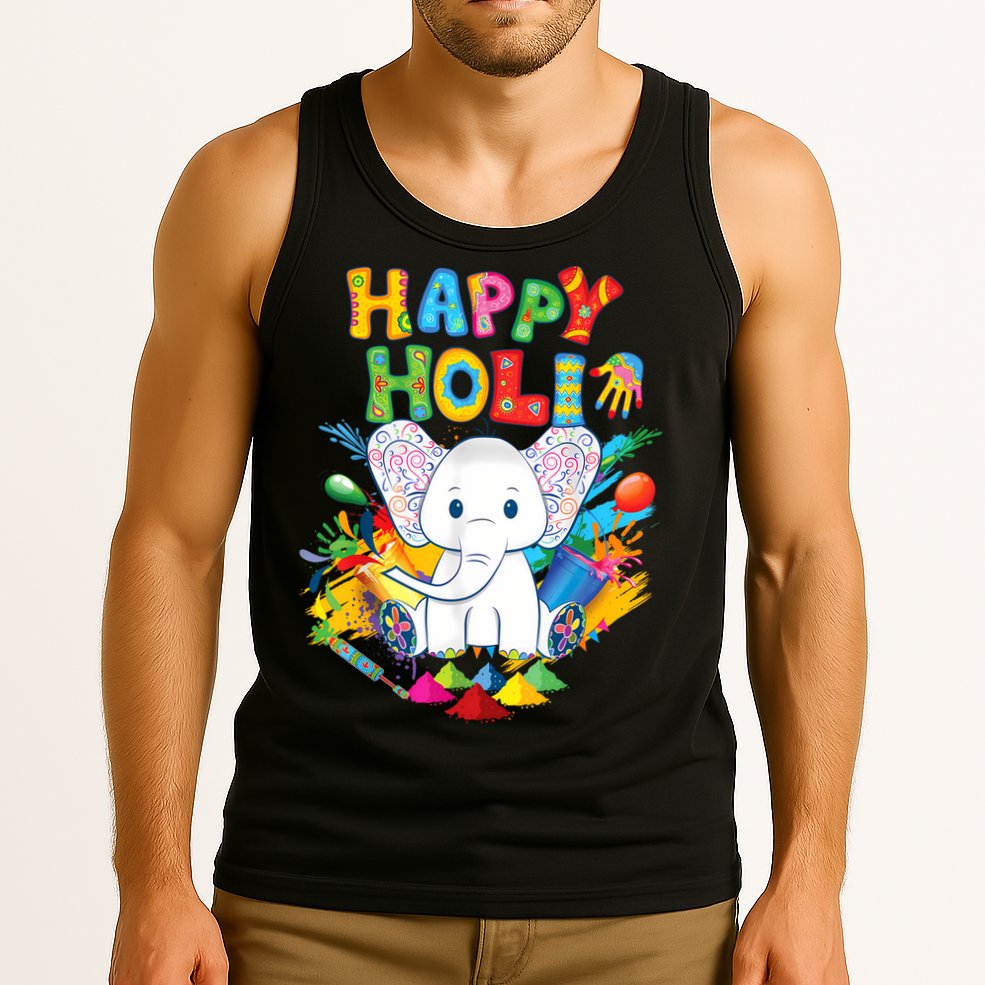 Happy Holi Festival India Color Elephant Hindu  Tank Top