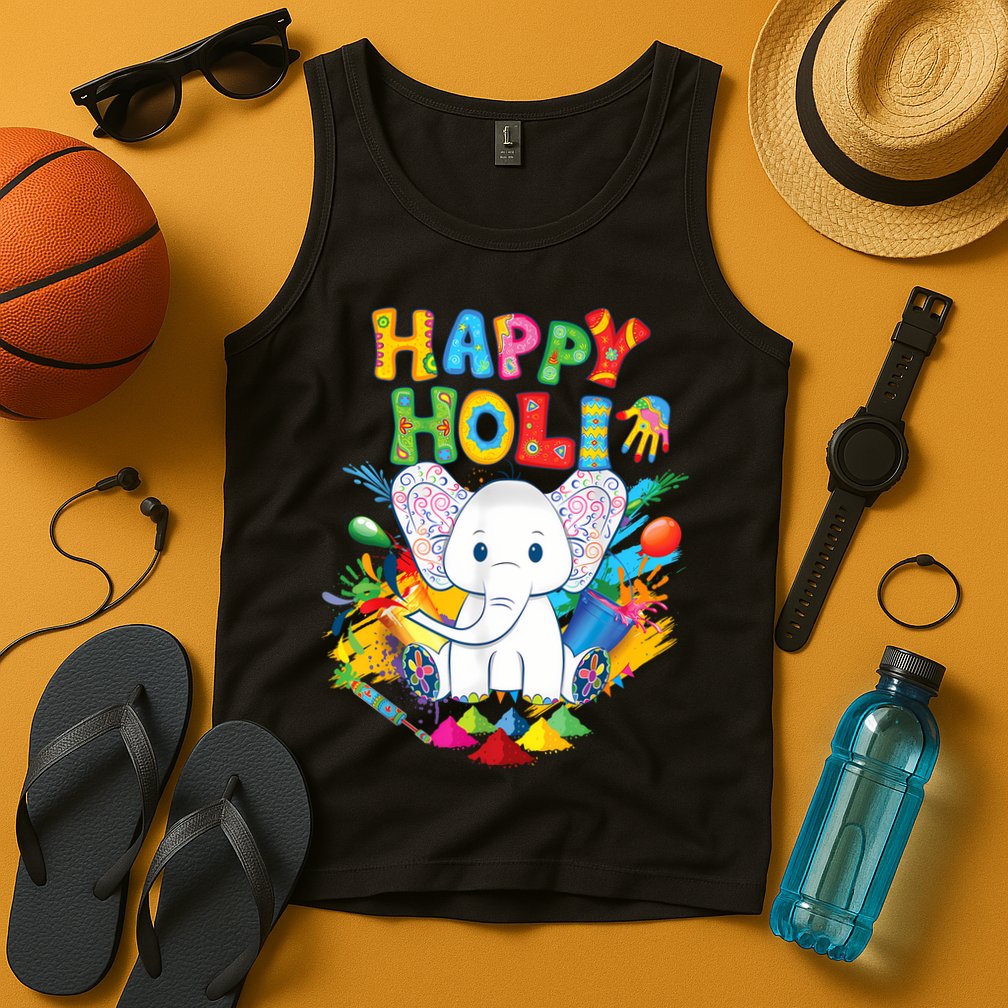 Happy Holi Festival India Color Elephant Hindu  Tank Top