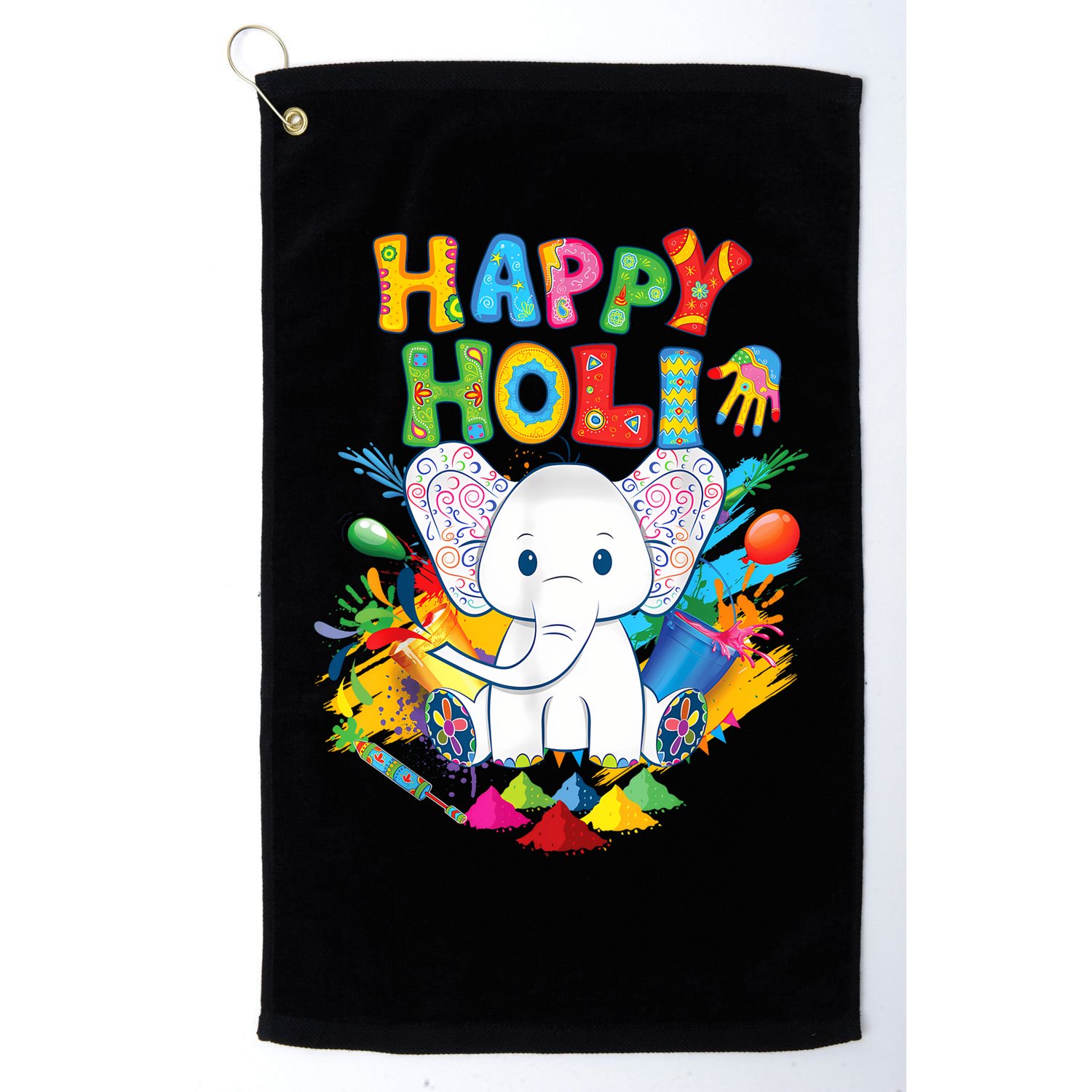 Happy Holi Festival India Color Elephant Hindu  Golf Towel