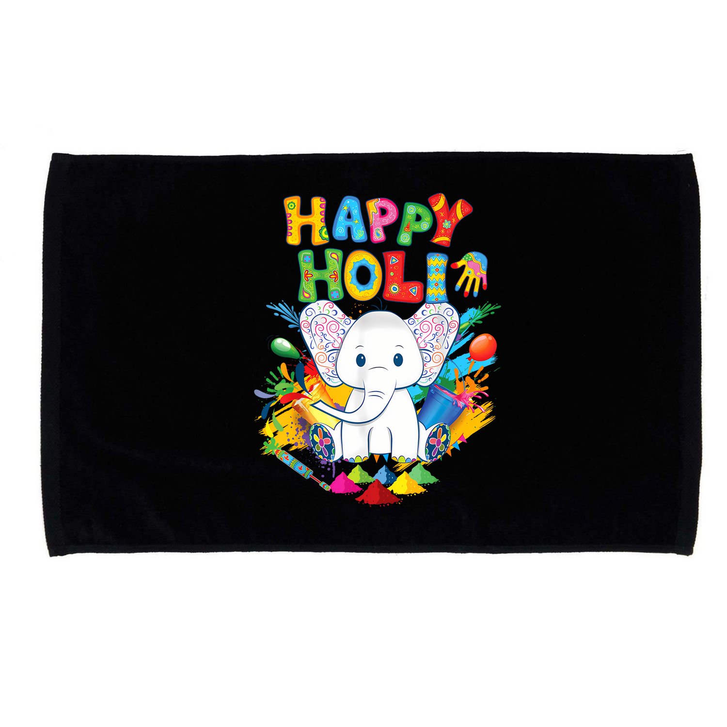 Happy Holi Festival India Color Elephant Hindu  Microfiber Hand Towel