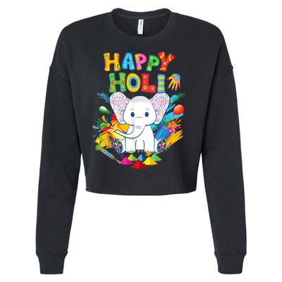 Happy Holi Festival India Color Elephant Hindu  Cropped Pullover Crew